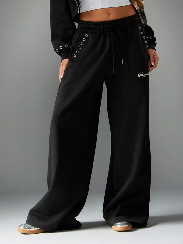 MISSGUIDED Wide Leg Joggers With Eyelet Detail