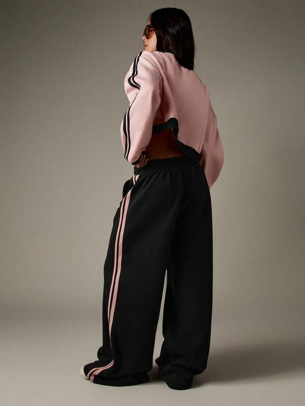 MISSGUIDED Wide Leg Joggers With Side Stripe Detail