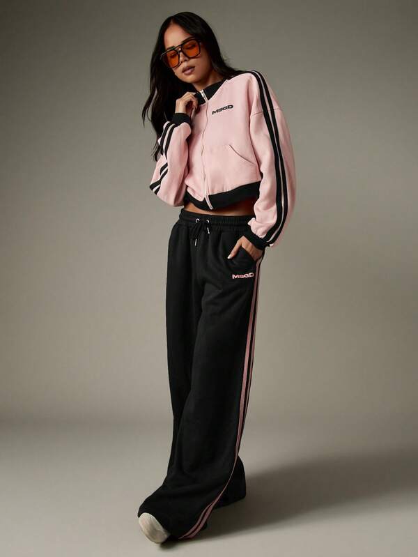 MISSGUIDED Wide Leg Joggers With Side Stripe Detail