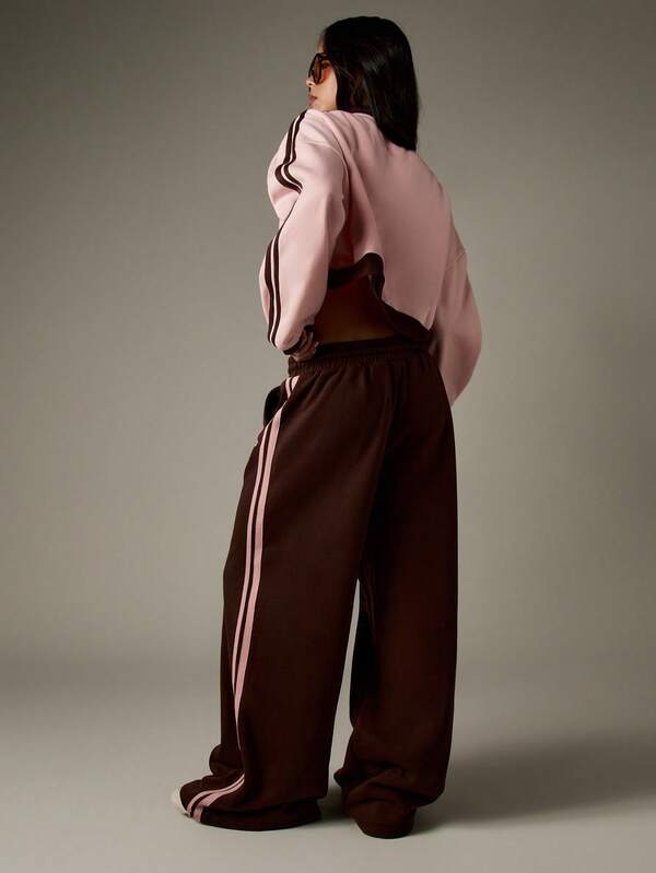 MISSGUIDED Wide Leg Joggers With Side Stripe Detail