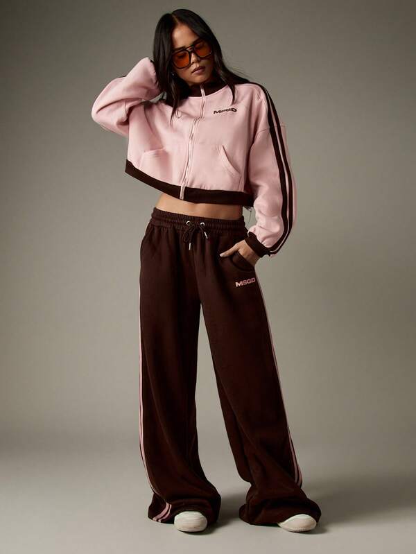 MISSGUIDED Wide Leg Joggers With Side Stripe Detail