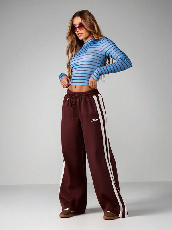 MISSGUIDED Wide Leg Joggers With Side Stripes