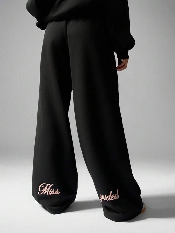 MISSGUIDED Wide Leg Joggers With Split Logo Design