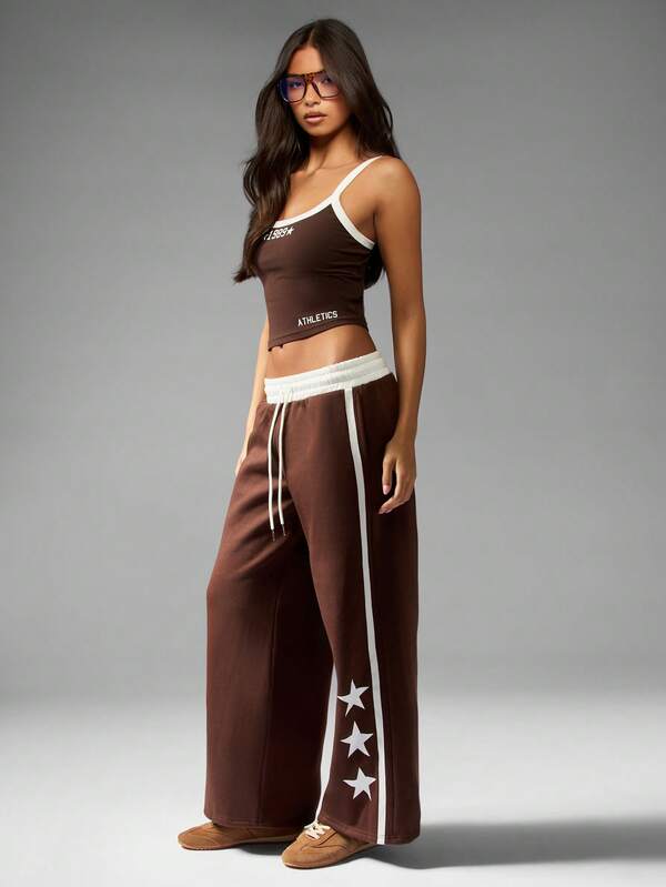 MISSGUIDED Wide Leg Joggers With Star Print And Contrast Stripes