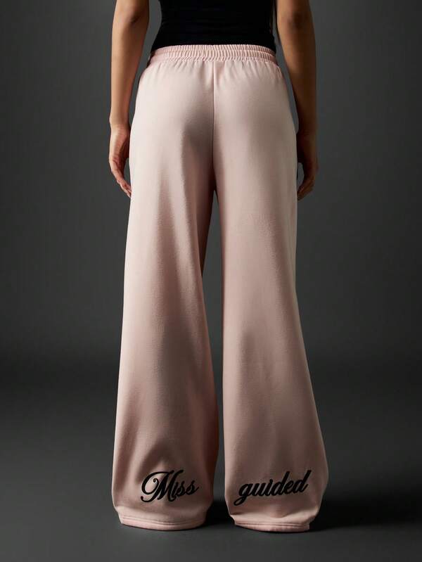 MISSGUIDED Wide Leg Joggers With Text Print And Drawstring