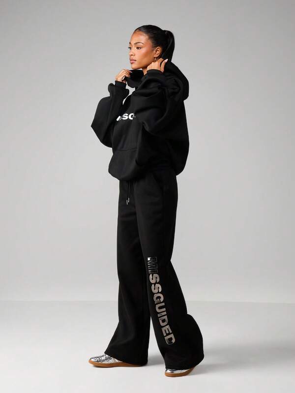 MISSGUIDED Wide Leg Joggers With Vertical Text