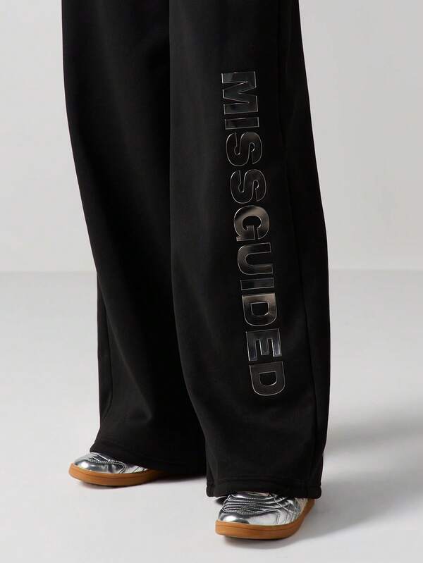 MISSGUIDED Wide Leg Joggers With Vertical Text