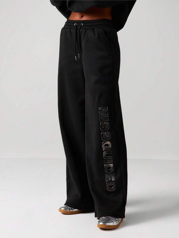 MISSGUIDED Wide Leg Joggers With Vertical Text