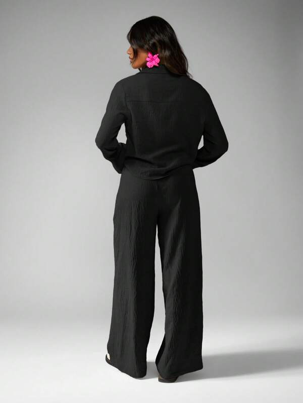 MISSGUIDED Wide Leg Palazzo Pants With Front Tie Crop Top Co Ord