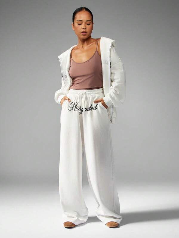 MISSGUIDED Wide Leg Pants With Drawstring And Script Logo