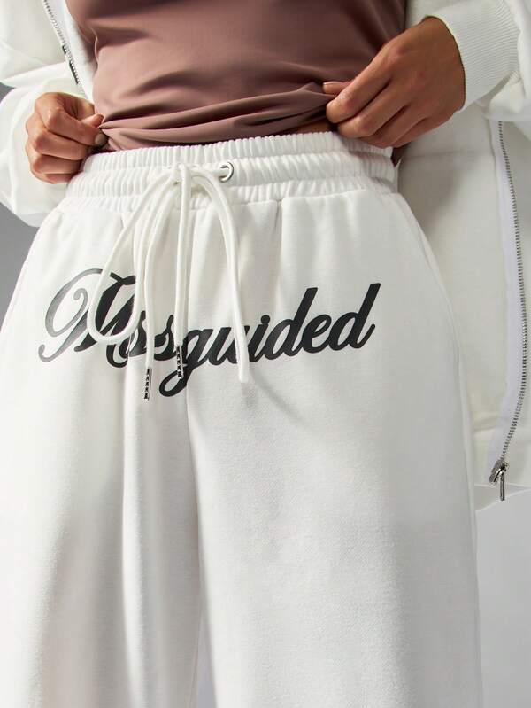 MISSGUIDED Wide Leg Pants With Drawstring And Script Logo