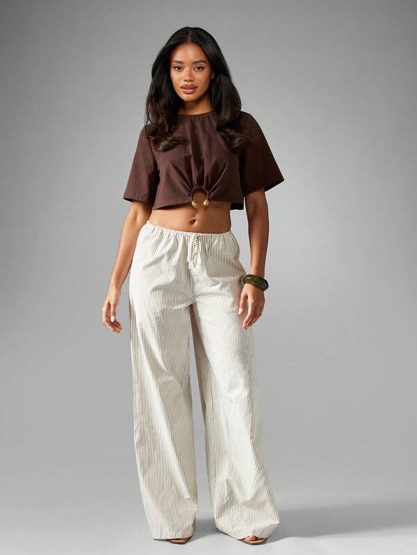 MISSGUIDED Wide Leg Pinstripe Palazzo Trousers With Drawstring Waist