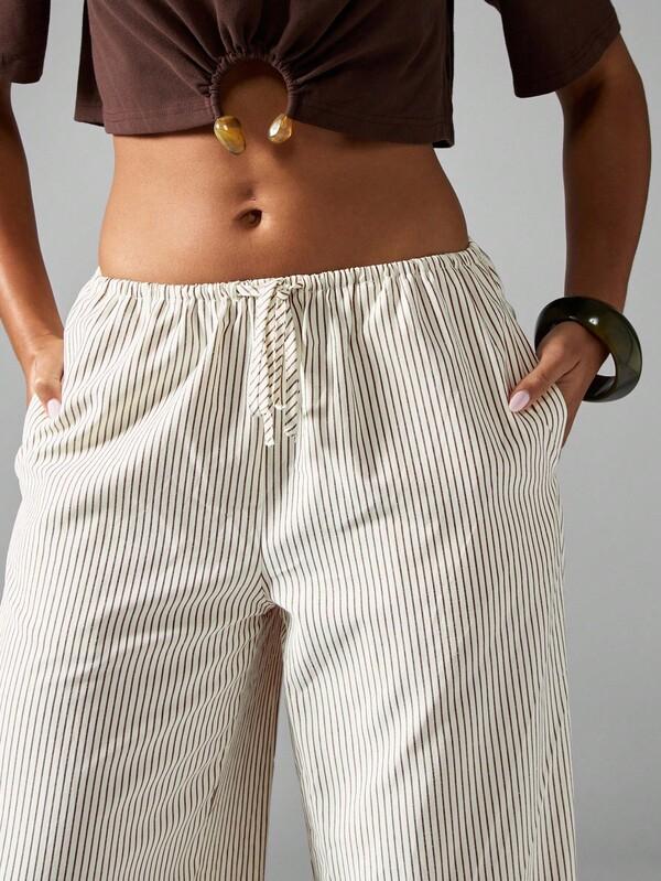 MISSGUIDED Wide Leg Pinstripe Palazzo Trousers With Drawstring Waist