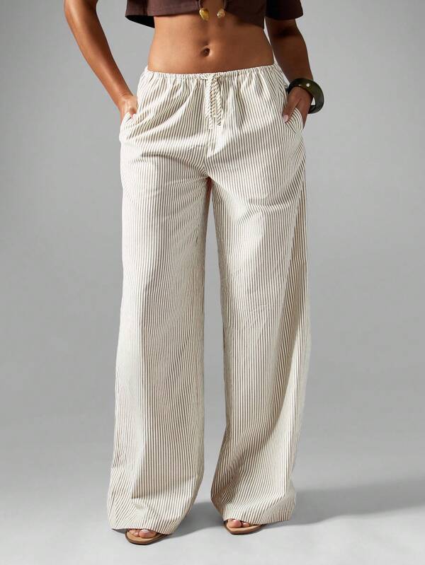 MISSGUIDED Wide Leg Pinstripe Palazzo Trousers With Drawstring Waist