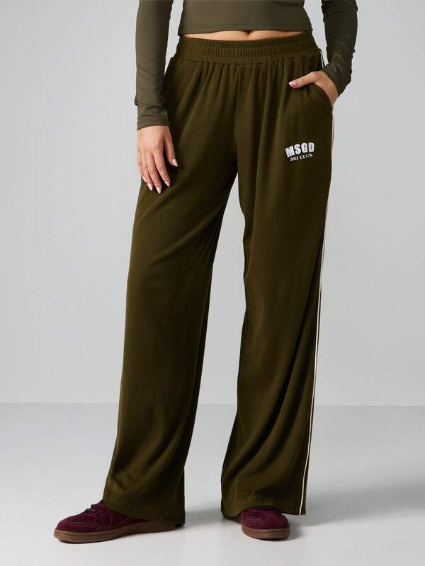 MISSGUIDED Wide Leg Ribbed Joggers With Side Stripe
