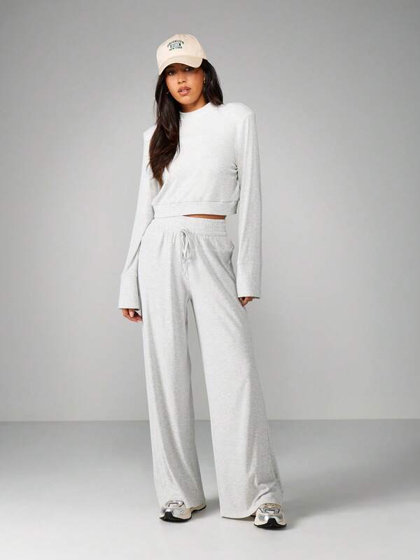 MISSGUIDED Wide Leg Ribbed Lounge Pants With Drawstring