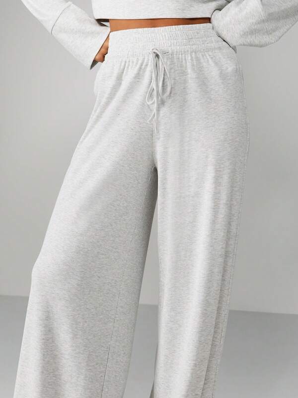MISSGUIDED Wide Leg Ribbed Lounge Pants With Drawstring