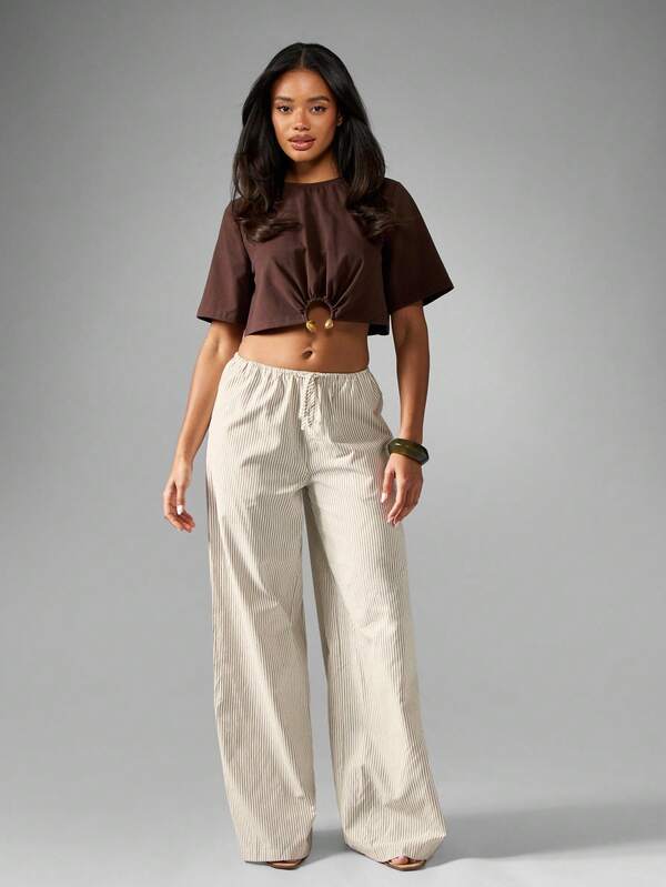 MISSGUIDED Wide Leg Striped Palazzo Pants With Drawstring Waist