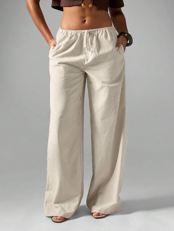 MISSGUIDED Wide Leg Striped Palazzo Pants With Drawstring Waist