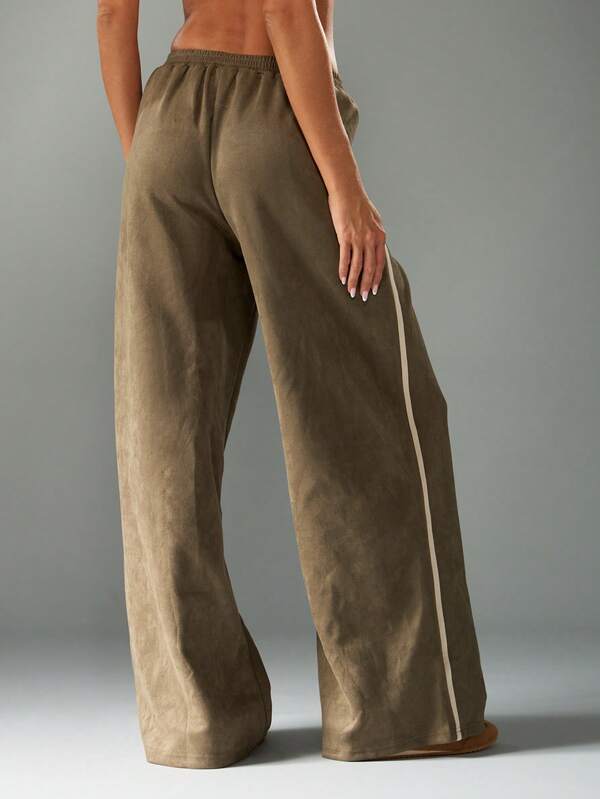 MISSGUIDED Wide Leg Suede Joggers With Elastic Waistband