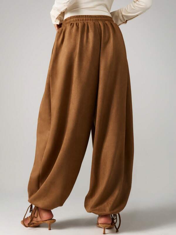 MISSGUIDED Wide Leg Suede Palazzo Pants With Drawstring Waist