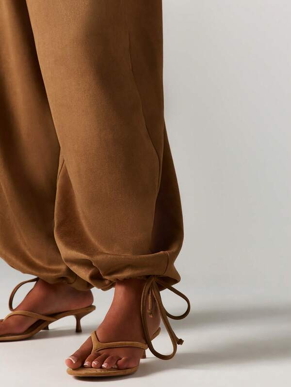 MISSGUIDED Wide Leg Suede Palazzo Pants With Drawstring Waist