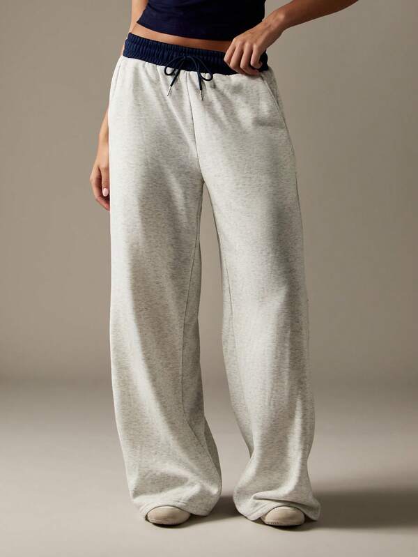 MISSGUIDED Wide Leg Sweatpants With Contrast Waistband And Graphics