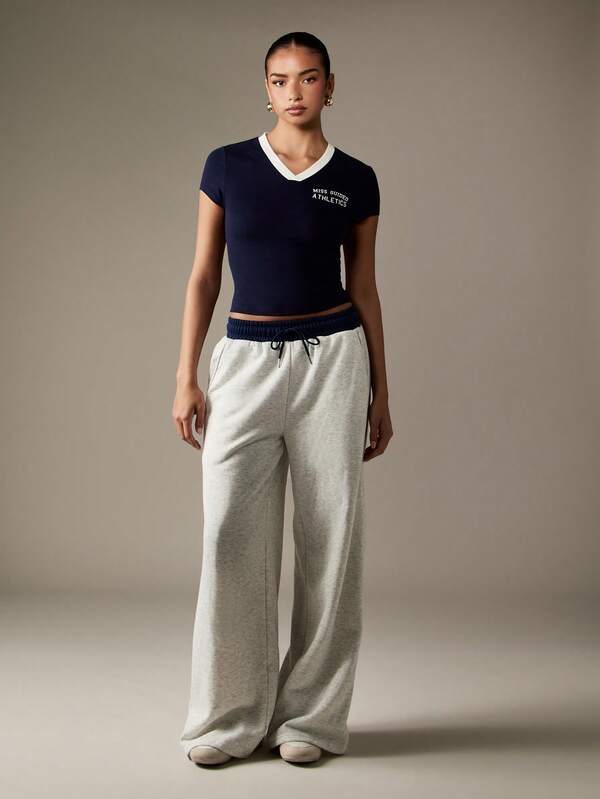 MISSGUIDED Wide Leg Sweatpants With Contrast Waistband And Graphics