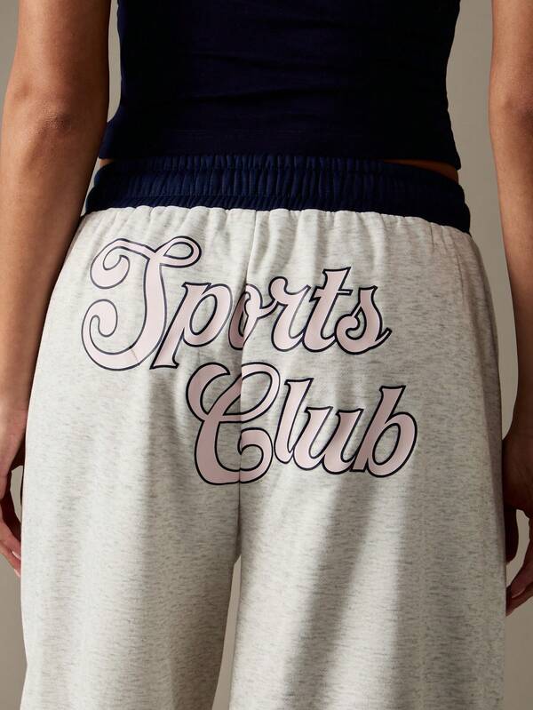 MISSGUIDED Wide Leg Sweatpants With Contrast Waistband And Graphics