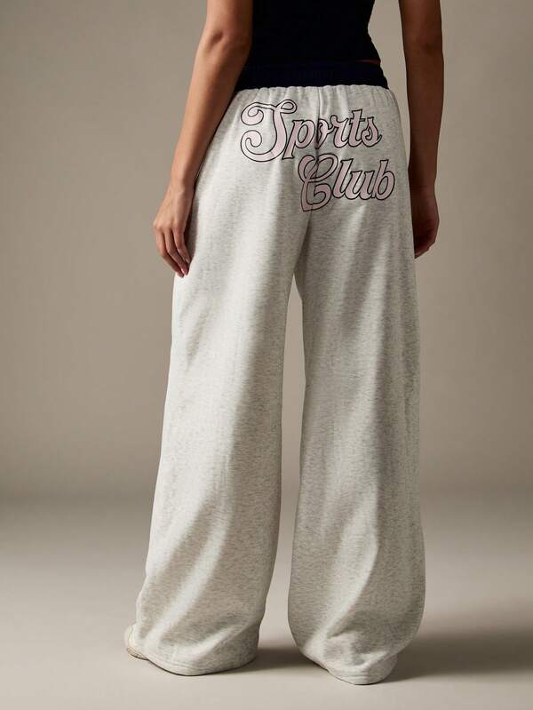 MISSGUIDED Wide Leg Sweatpants With Contrast Waistband And Graphics