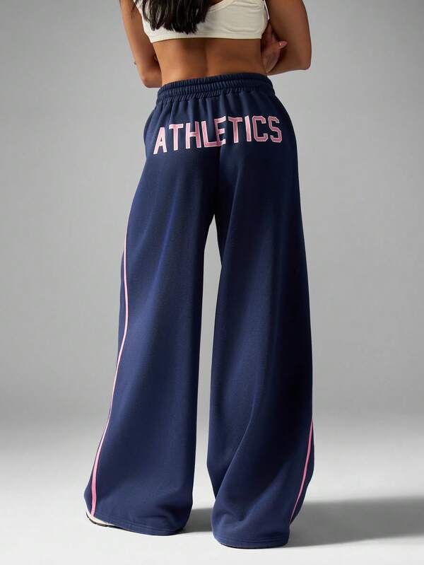 MISSGUIDED Wide Leg Sweatpants With Graphics And Side Stripes