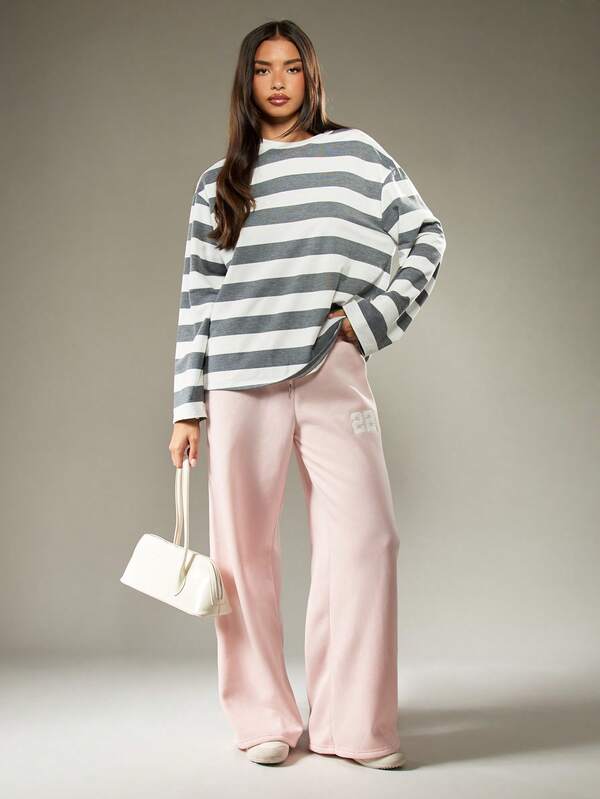 MISSGUIDED Wide Leg Sweatpants With Number Logo And Drawstring Waist