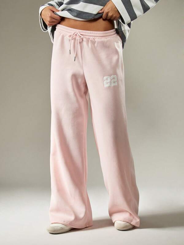 MISSGUIDED Wide Leg Sweatpants With Number Logo And Drawstring Waist