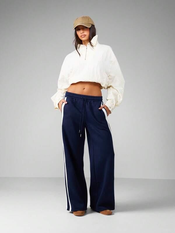 MISSGUIDED Wide Leg Track Pants With Contrast Side Stripes