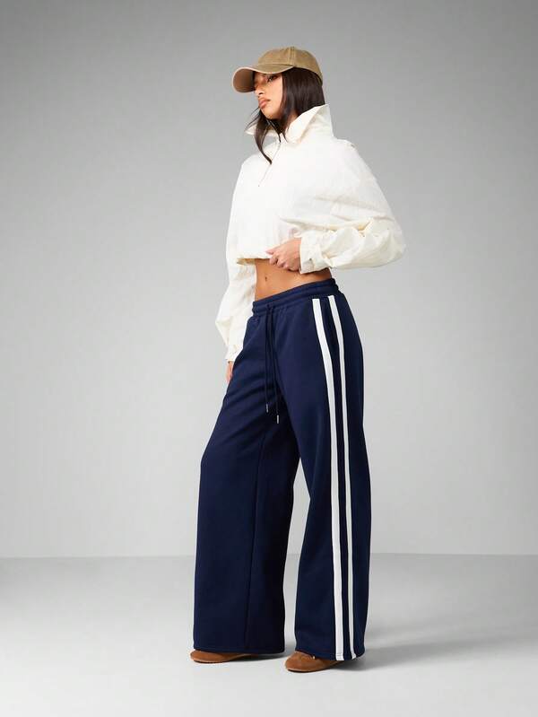 MISSGUIDED Wide Leg Track Pants With Contrast Side Stripes