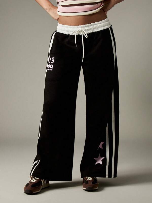 MISSGUIDED Wide Leg Track Pants With Star Patches And Side Stripes