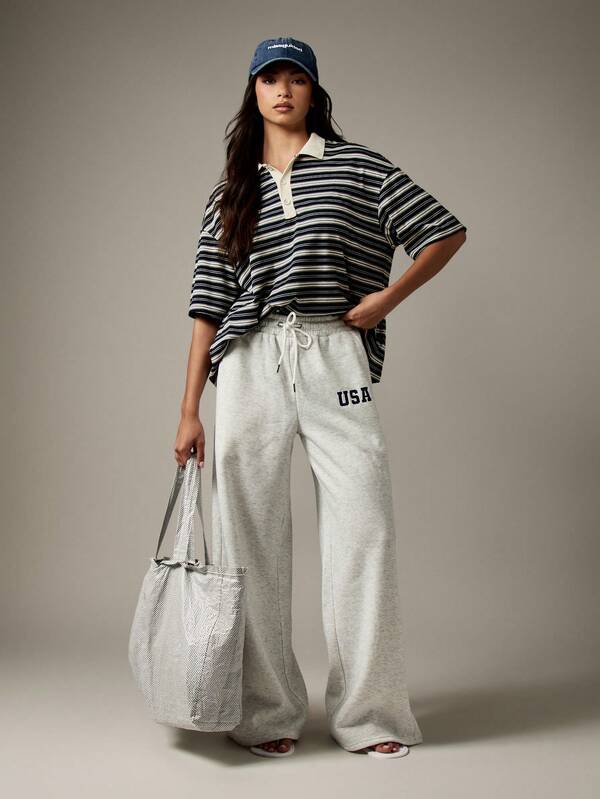 MISSGUIDED Wide Leg USA Sweatpants With Drawstring And Side Pockets
