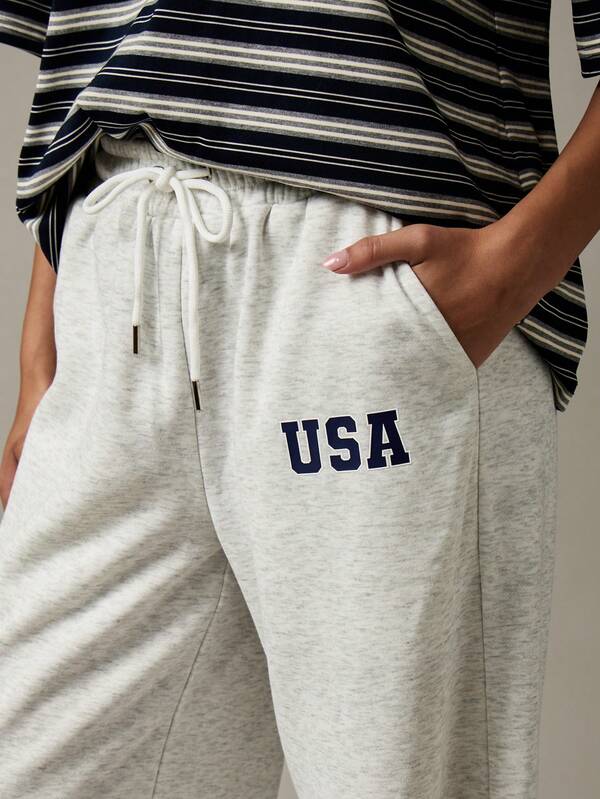 MISSGUIDED Wide Leg USA Sweatpants With Drawstring And Side Pockets