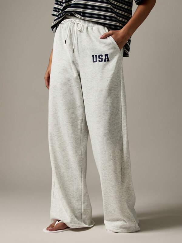 MISSGUIDED Wide Leg USA Sweatpants With Drawstring And Side Pockets