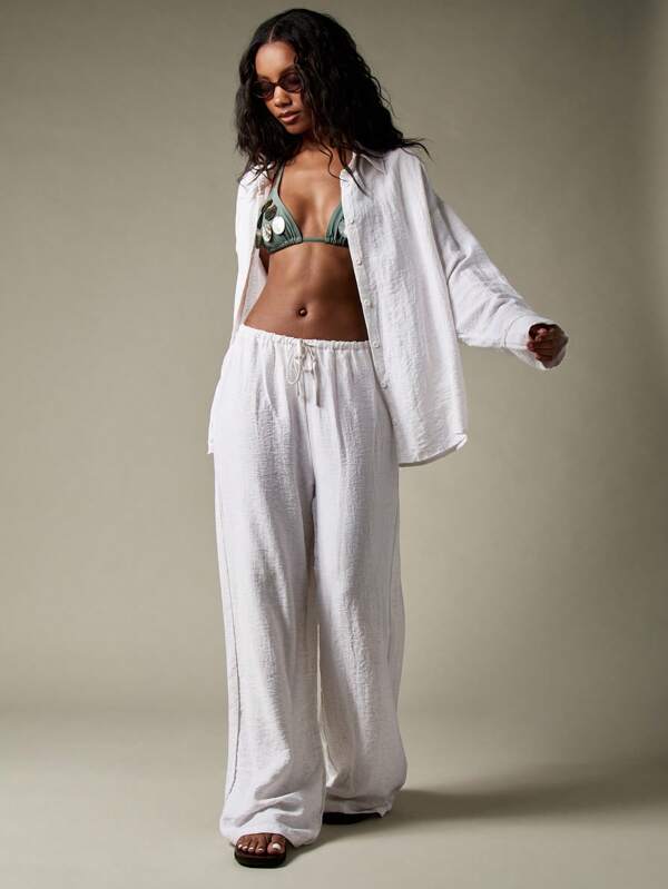 MISSGUIDED Women Linen Oversized Wide Leg Two Piece Outfit