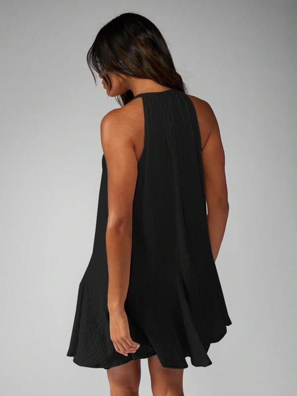 MISSGUIDED Women's Tie Front Sleeveless Cheesecloth Flared Mini Dress