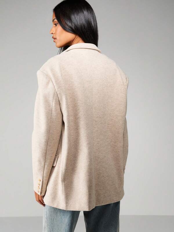 MISSGUIDED Wool Blend Boxy Blazer With Lapel Collar