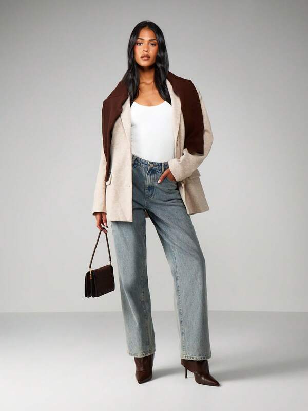 MISSGUIDED Wool Blend Boxy Blazer With Lapel Collar