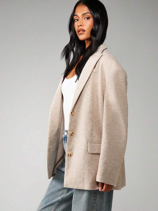 MISSGUIDED Wool Blend Boxy Blazer With Lapel Collar