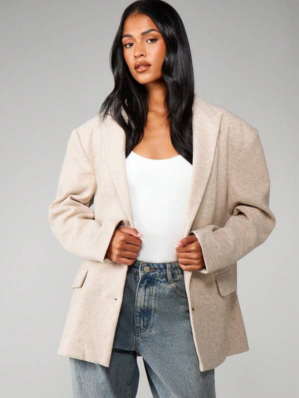 MISSGUIDED Wool Blend Boxy Blazer With Lapel Collar