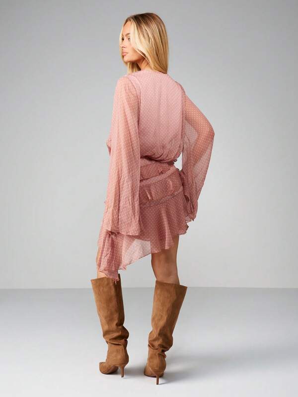 MISSGUIDED Wrap Mini Dress With Bell Sleeves