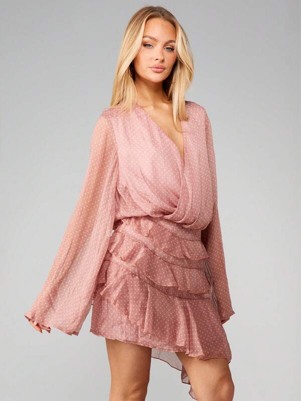MISSGUIDED Wrap Mini Dress With Bell Sleeves
