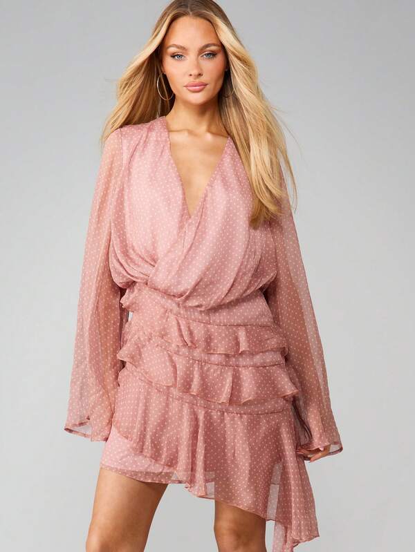 MISSGUIDED Wrap Mini Dress With Bell Sleeves