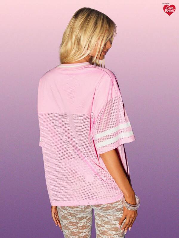 MISSGUIDED X Carebears MISSGUIDED Oversized Mesh Jersey T Shirt With Care Bear Print