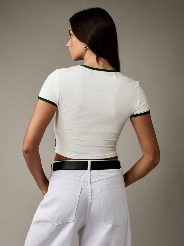 Missguided X Playboy Aesthetic Retro Ringer Varsity Style Collegiate Crop Top